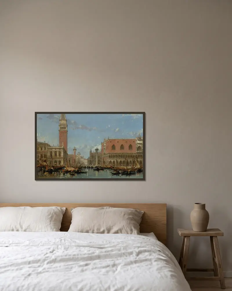 Piazza of St Mark från kanalen, Venedig av David Roberts inramad på en vägg