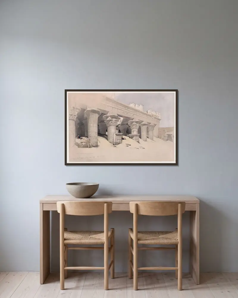 Portikus chrámu v Edfu, Horní Egypt, 23. listopadu 1838, David Roberts v rámu na stěně