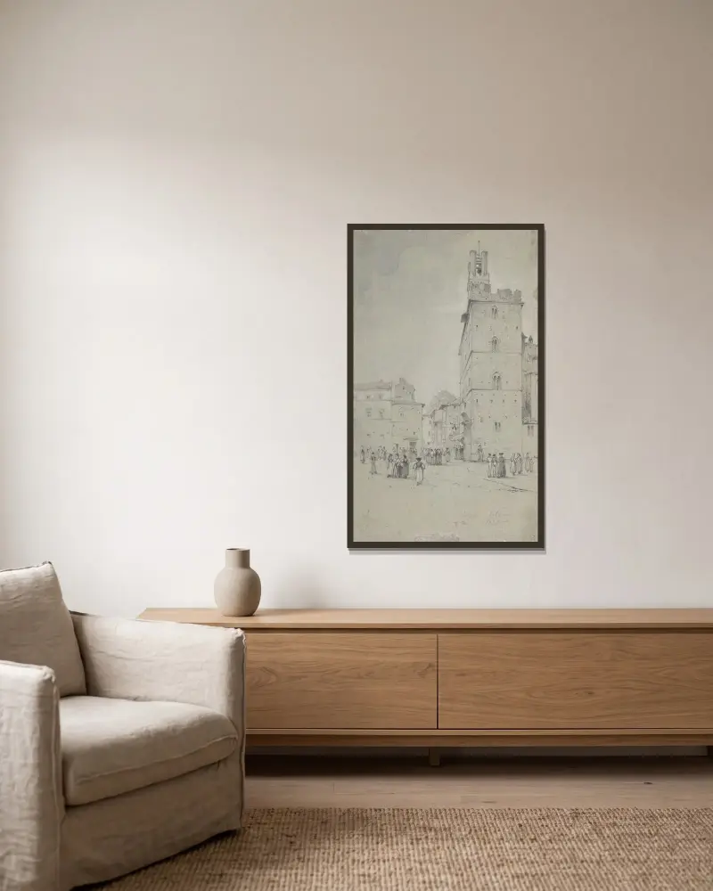 The Palazzo dei Priori, Volterra av David Roberts inramad på en vägg