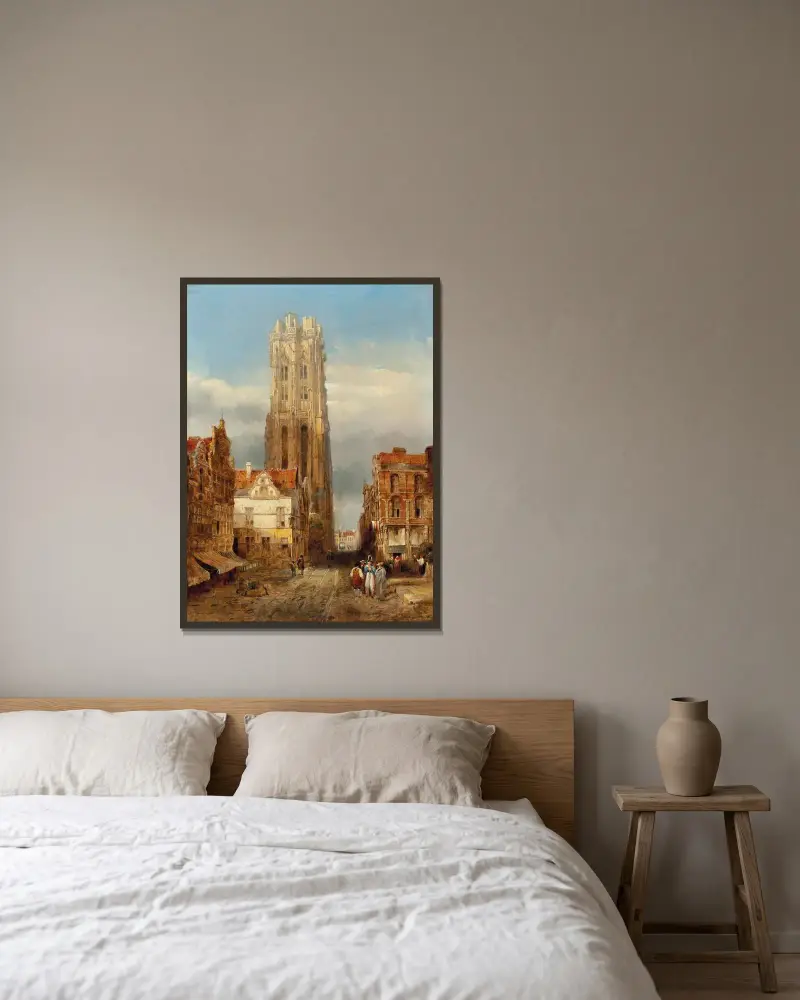 Tornet på S:t Rombouts kyrka, Mechelen av David Roberts inramad på en vägg