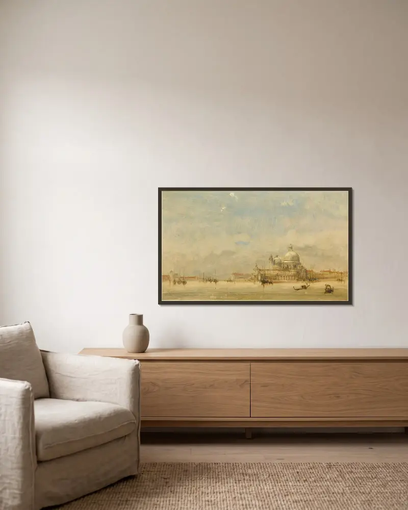 Venedig, vy över Santa Maria della Salute av David Roberts inramad på en vägg