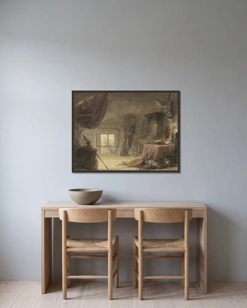 Zoldervertrek, ingericht als atelier av David Roberts inramad på en vägg