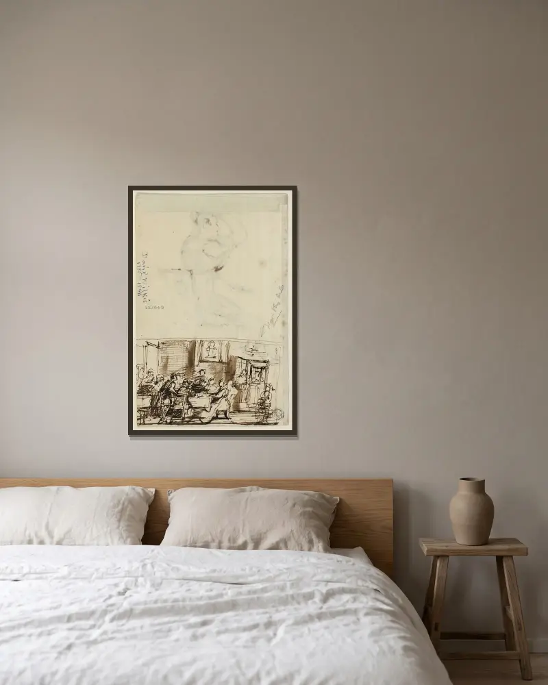 Människor vid ett bord av Sir David Wilkie inramad på en vägg
