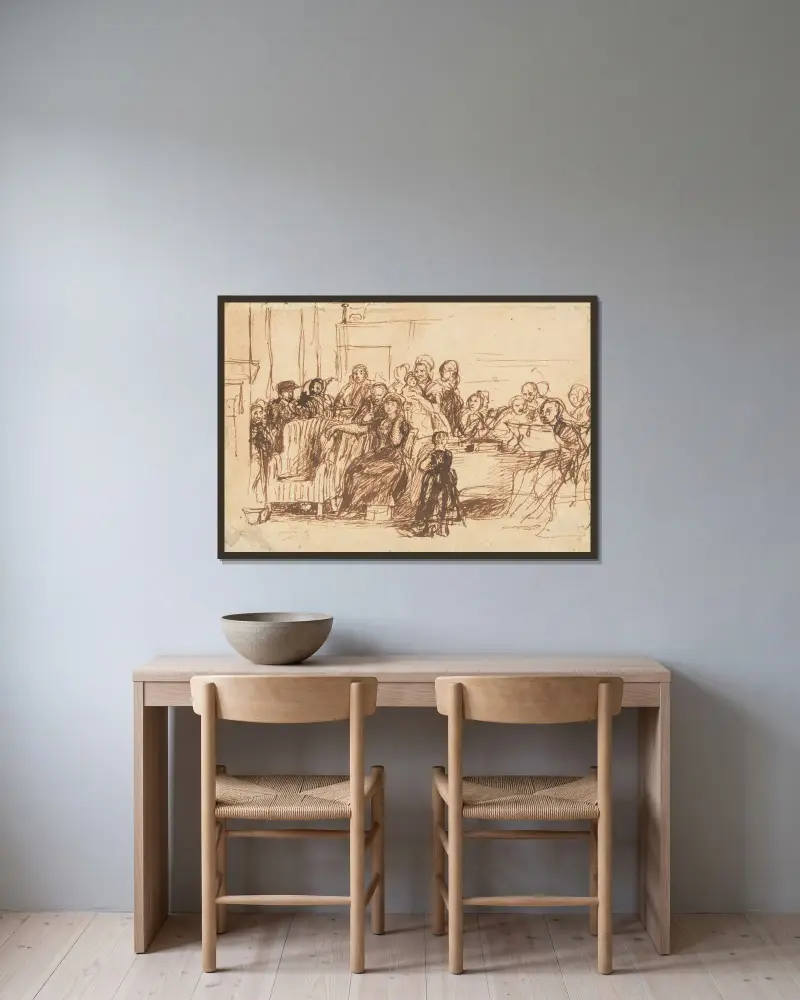 Skizze zu ‚Das Testament lesen‘ von Sir David Wilkie gerahmt an einer Wand