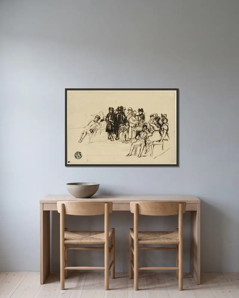Studie för högra gruppen av Sir David Wilkie inramad på en vägg