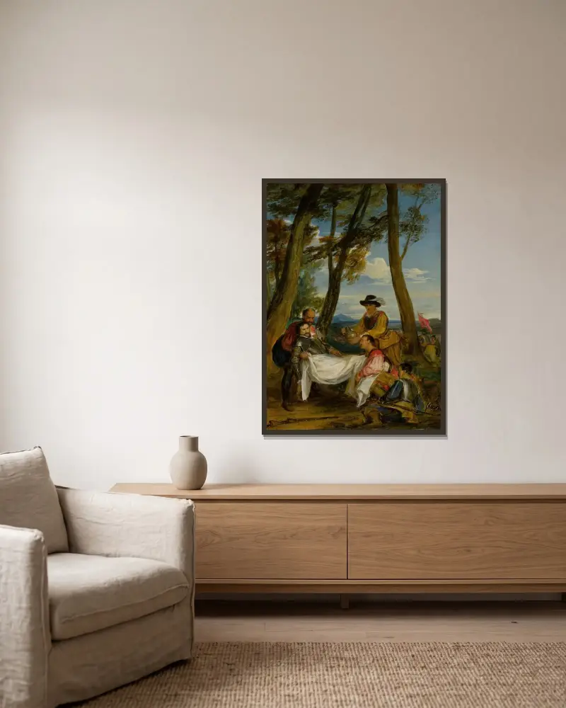 Der Tod von Sir Philip Sidney von Sir David Wilkie gerahmt an einer Wand