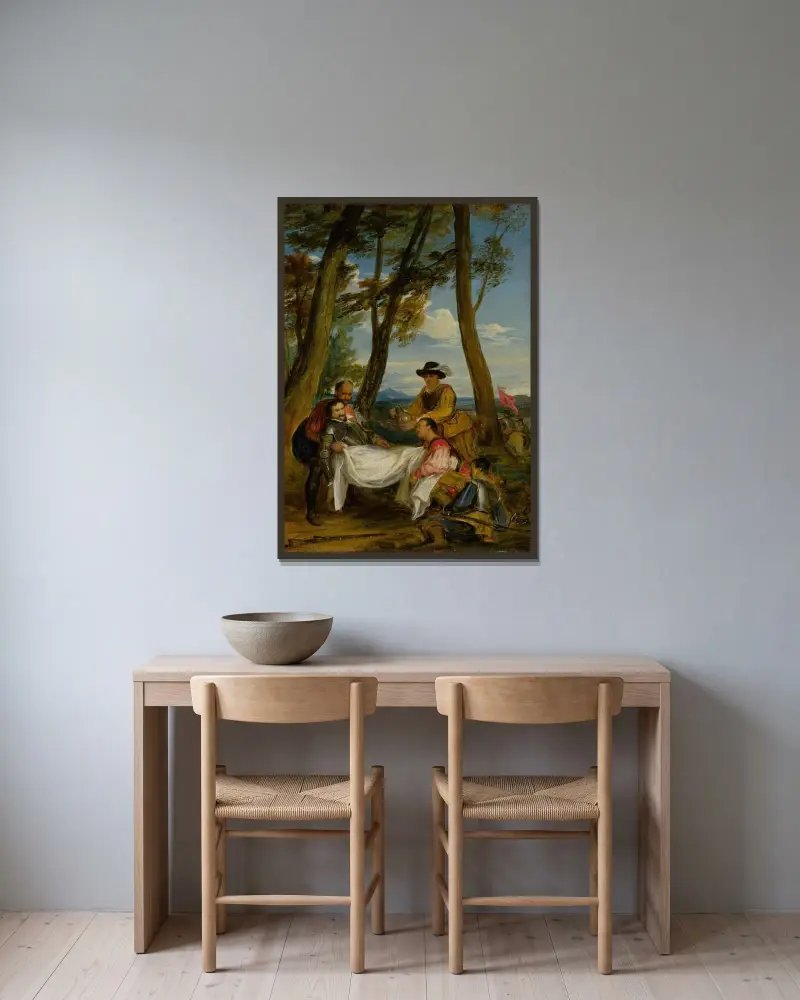 Der Tod von Sir Philip Sidney von Sir David Wilkie gerahmt an einer Wand