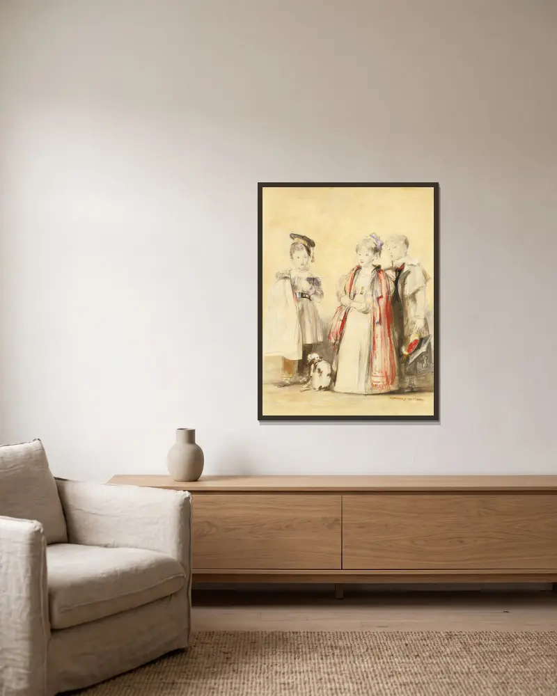 Die Kinder der Familie Hamilton von Sir David Wilkie gerahmt an einer Wand