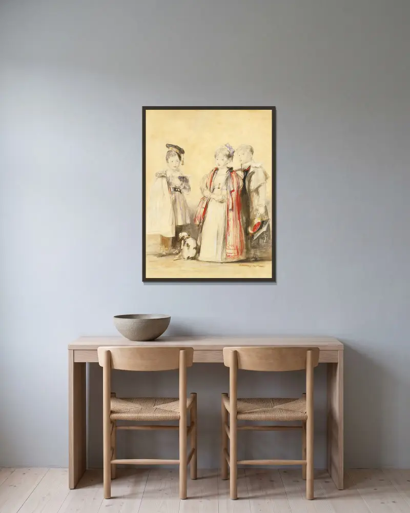 Die Kinder der Familie Hamilton von Sir David Wilkie gerahmt an einer Wand