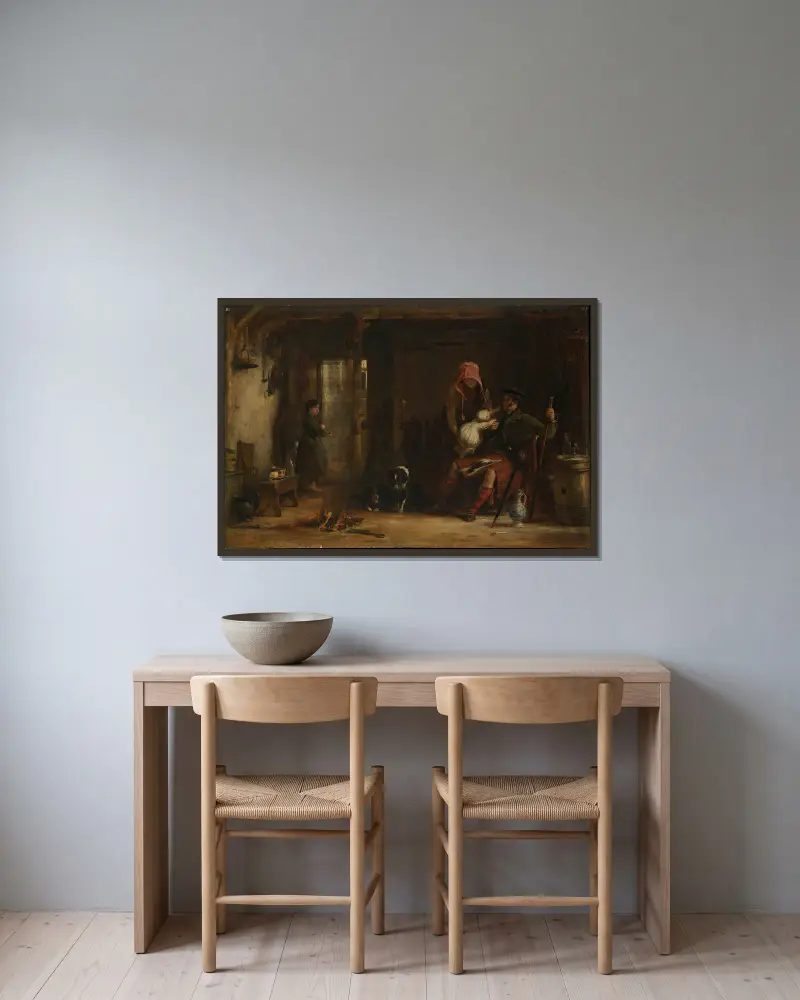 The Highland Family av Sir David Wilkie inramad på en vägg