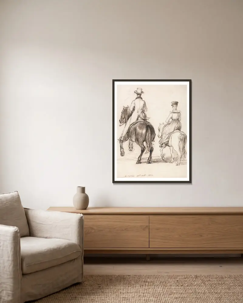 Zwei Reiter von hinten gesehen von Sir David Wilkie gerahmt an einer Wand