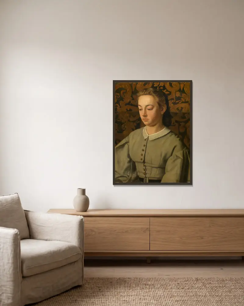 Betsy De Braekeleer, the Painter’s Sister av Henri de Braekeleer inramad på en vägg