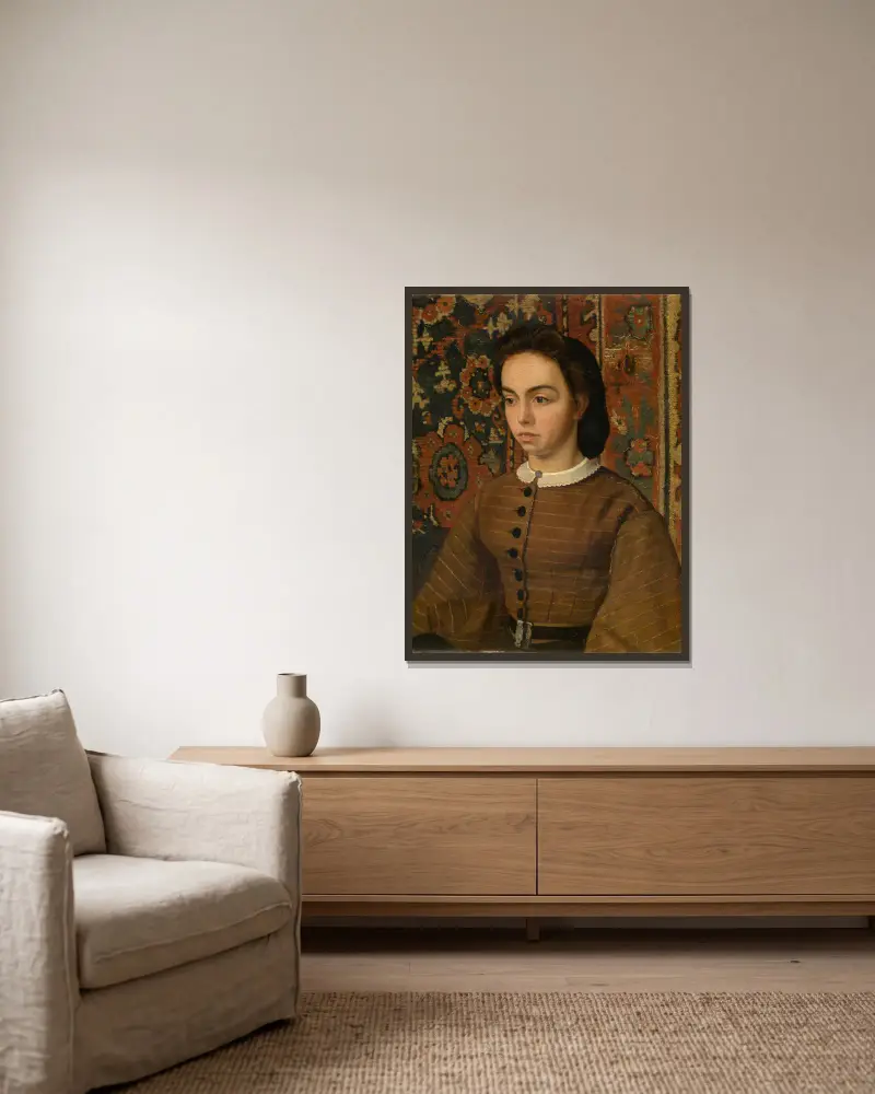 Hélène De Braekeleer, the Painter’s Sister av Henri de Braekeleer inramad på en vägg