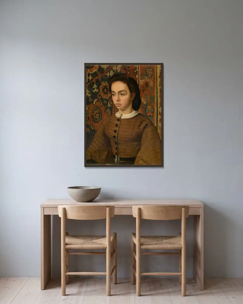 Hélène De Braekeleer, the Painter’s Sister av Henri de Braekeleer inramad på en vägg