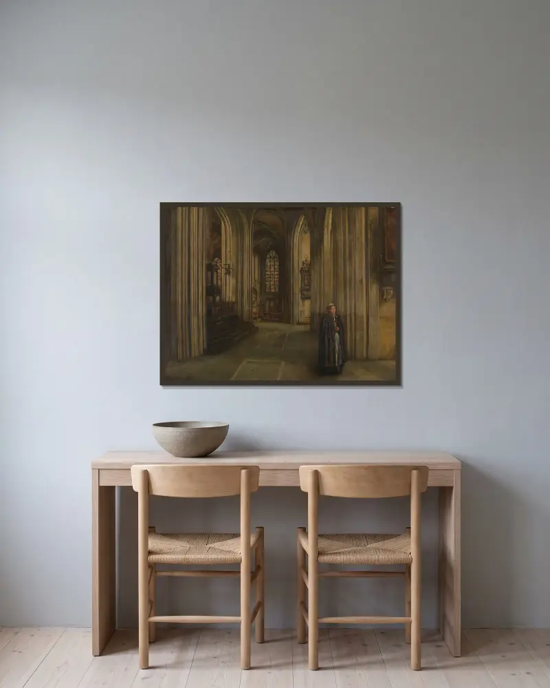 Interior of a Church av Henri de Braekeleer inramad på en vägg