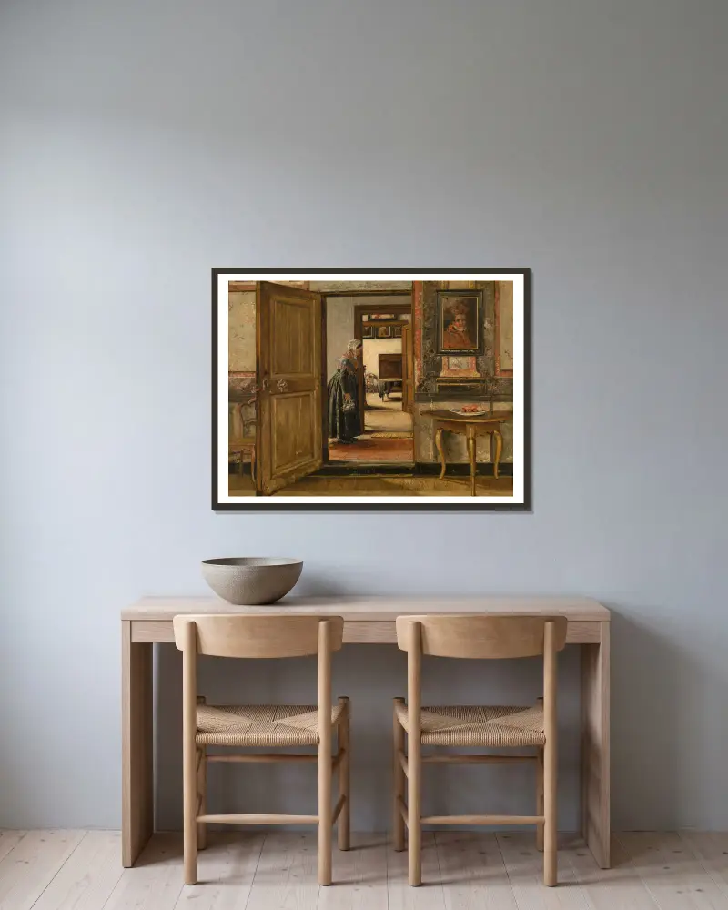 Interior of the Terninck Institution in Antwerp av Henri de Braekeleer inramad på en vägg