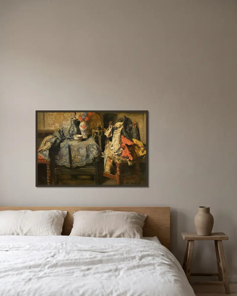 Zátiší s rekvizitami, Henri de Braekeleer v rámu na stěně