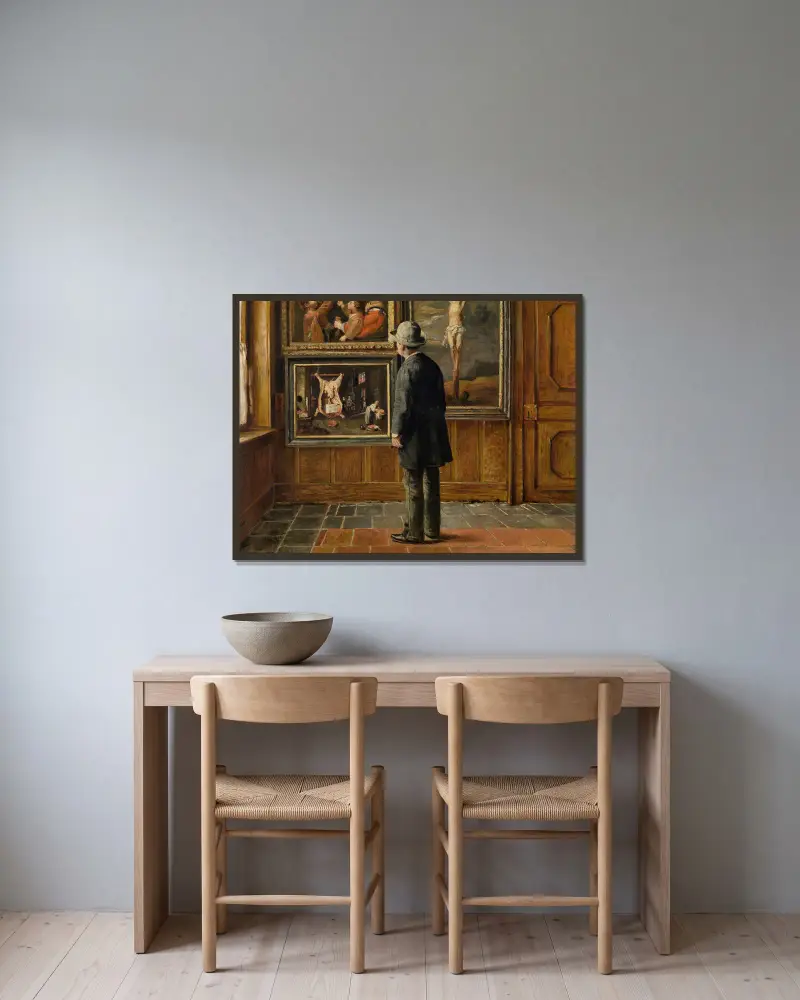 Der Kunstliebhaber von Henri de Braekeleer gerahmt an einer Wand