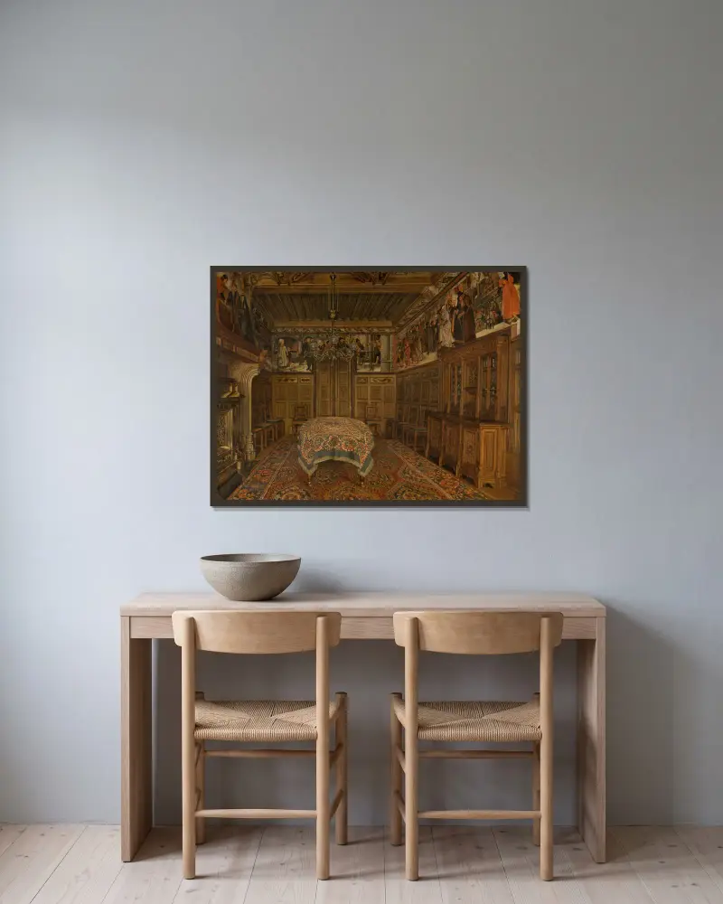 The Dining Room at the Home of the Artist Henri Leys av Henri de Braekeleer inramad på en vägg