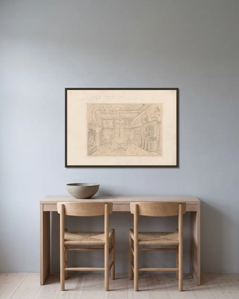 The Dining Room in the House of the Artist Henri Leys av Henri de Braekeleer inramad på en vägg