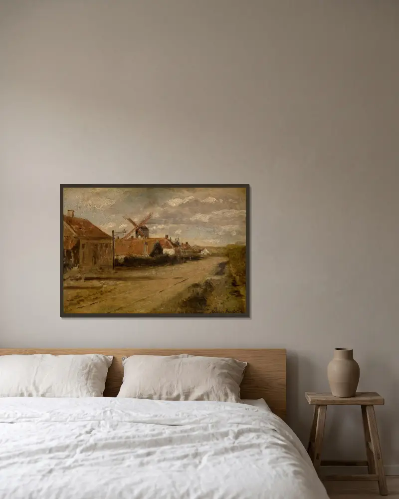 Die Mühle bei Kiel von Henri de Braekeleer gerahmt an einer Wand
