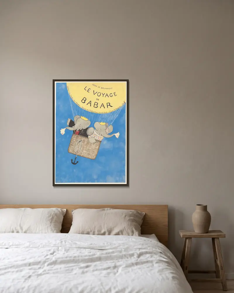 Babar reist, Tafel 2 von Jean de Brunhoff gerahmt an einer Wand