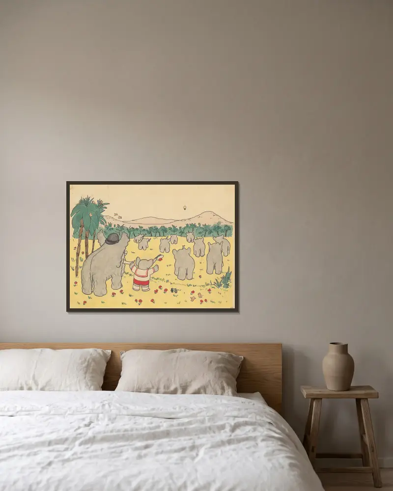 Babar auf Reisen, Taf. 3 von Jean de Brunhoff gerahmt an einer Wand