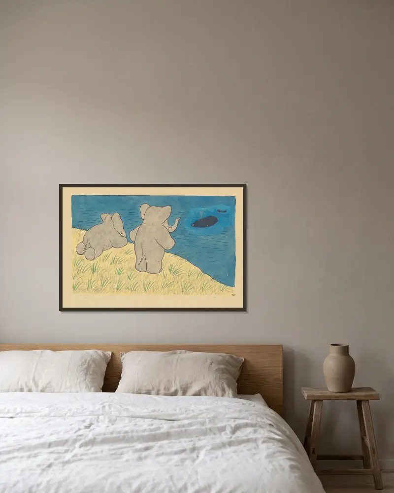 Babar reist, Tafel 6 von Jean de Brunhoff gerahmt an einer Wand