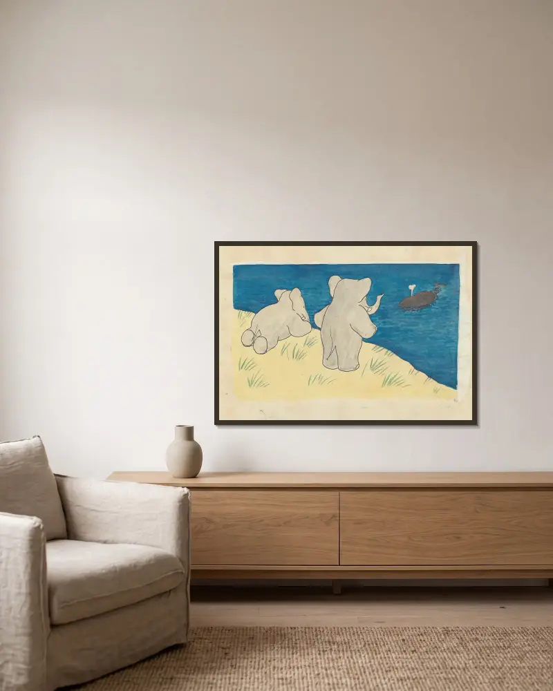 Babar reist, Tafel 7 von Jean de Brunhoff gerahmt an einer Wand