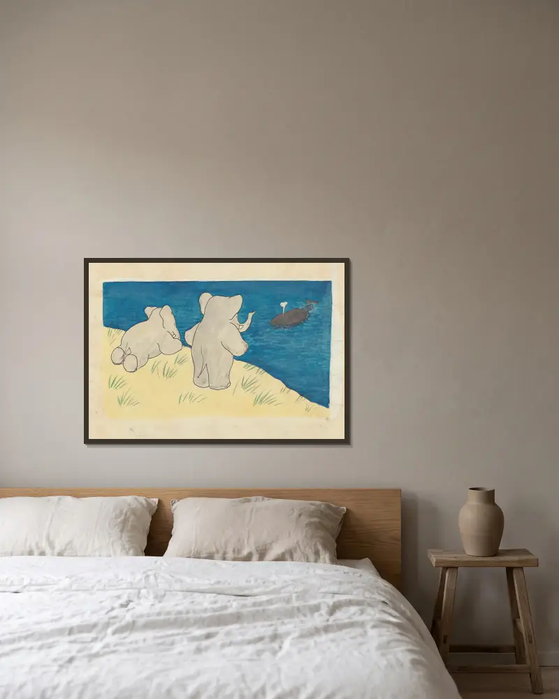 Babar reist, Tafel 7 von Jean de Brunhoff gerahmt an einer Wand