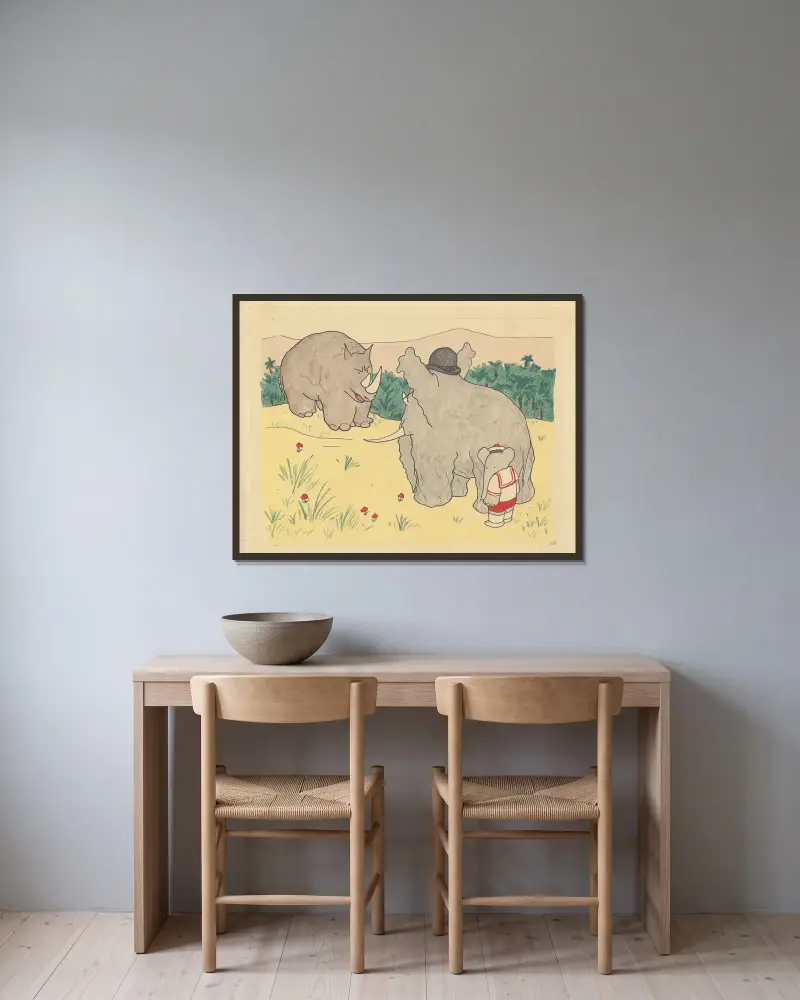 Babars Reise, 1932 – Nr. 2 von Jean de Brunhoff gerahmt an einer Wand