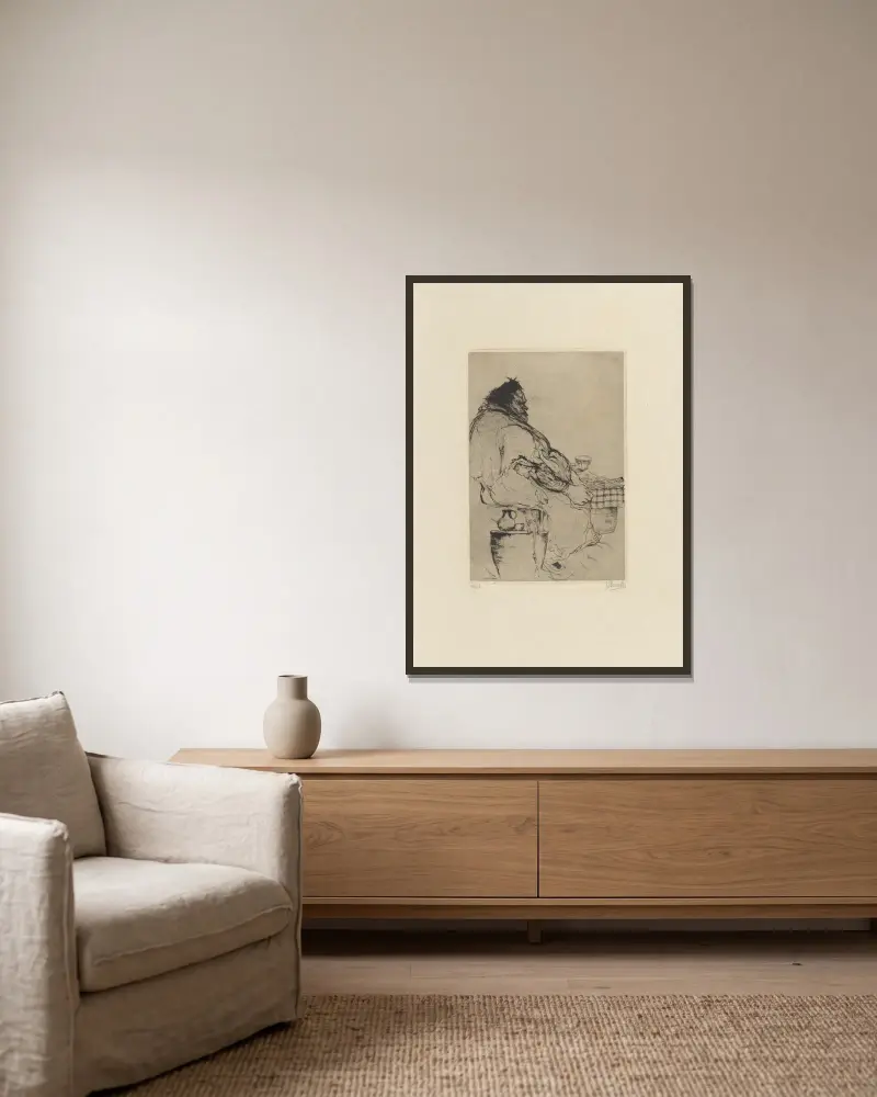 Ein Flohmarkthändler von Jules De Bruycker gerahmt an einer Wand