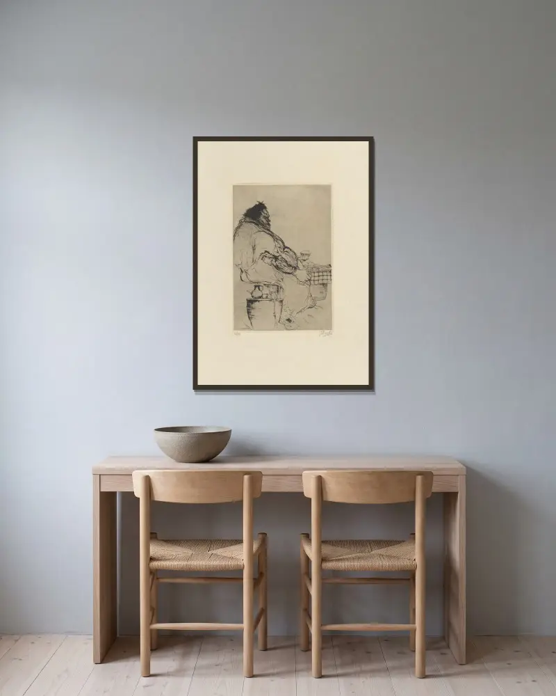 Ein Flohmarkthändler von Jules De Bruycker gerahmt an einer Wand