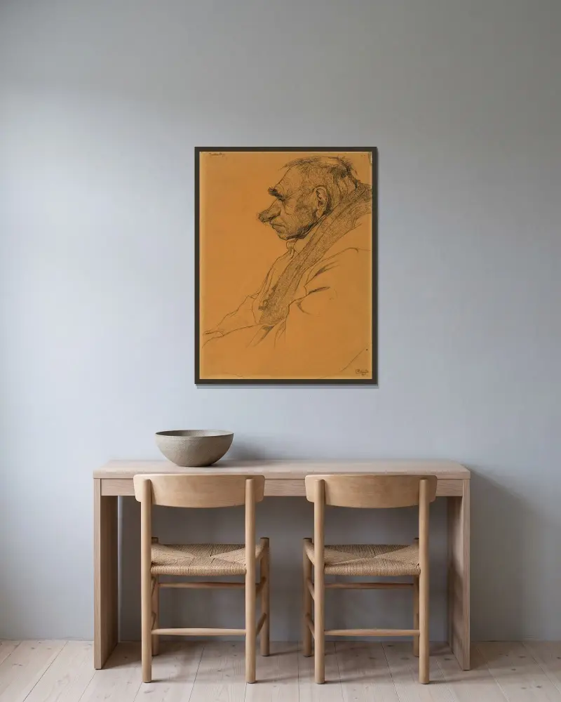 En hårig man (Jacobus Alijn) av Jules De Bruycker inramad på en vägg
