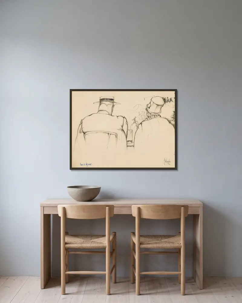 Man och kvinna på krogen av Jules De Bruycker inramad på en vägg