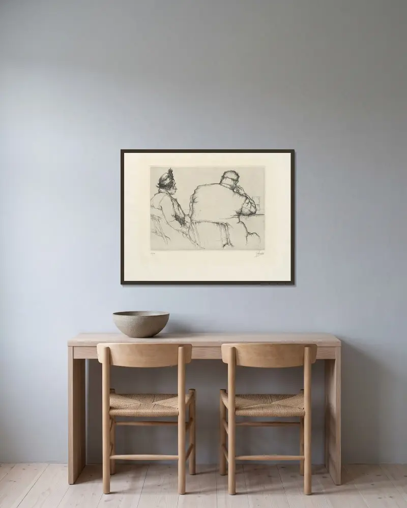 Man och kvinna på krog av Jules De Bruycker inramad på en vägg