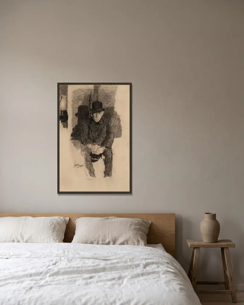 Seated Old Man von Jules De Bruycker gerahmt an einer Wand