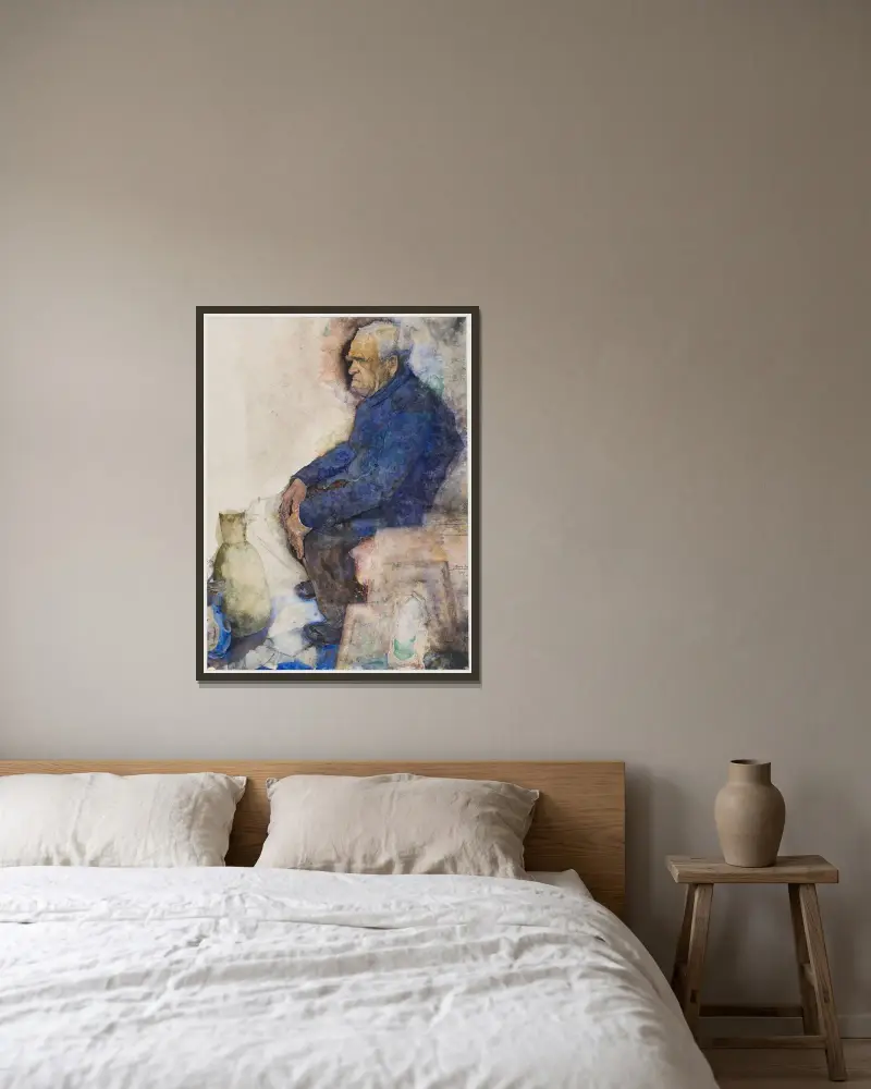 Försäljaren på den gamla marknaden i Gent av Jules De Bruycker inramad på en vägg