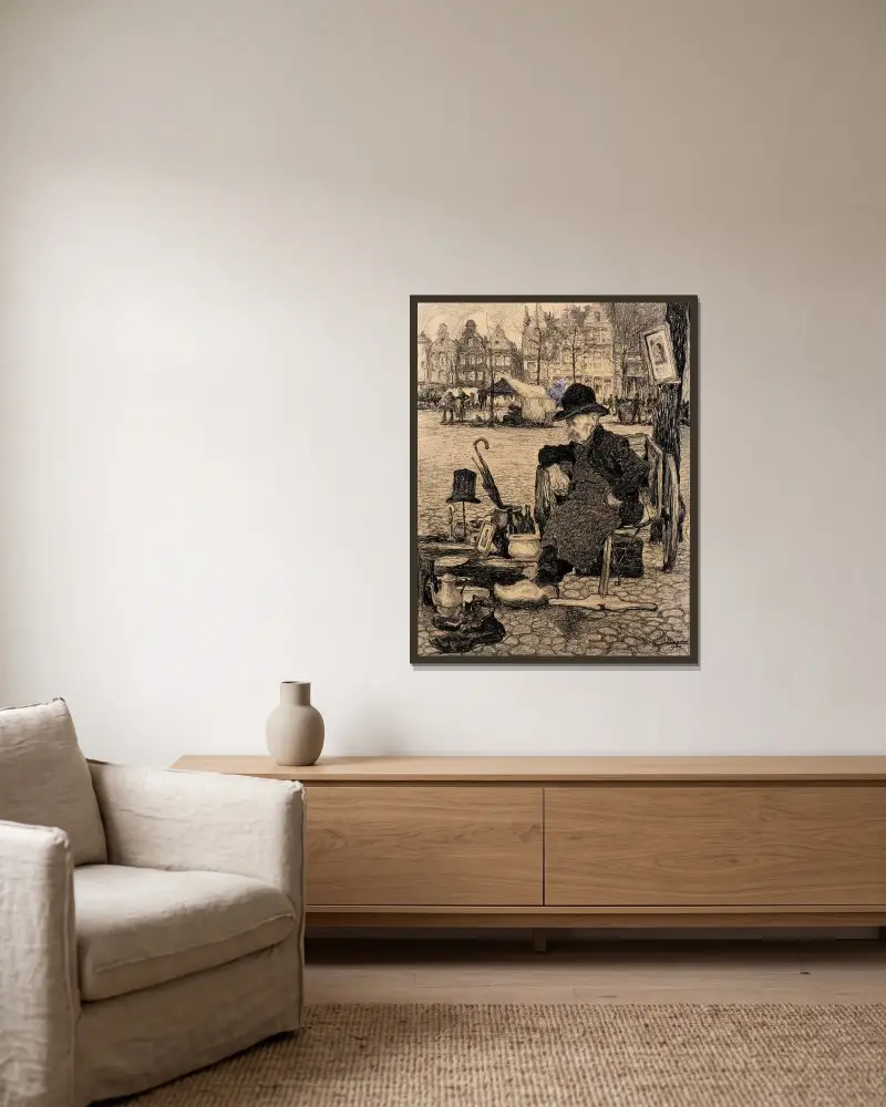 Försäljare på Vrijdagmarkt i Gent av Jules De Bruycker inramad på en vägg