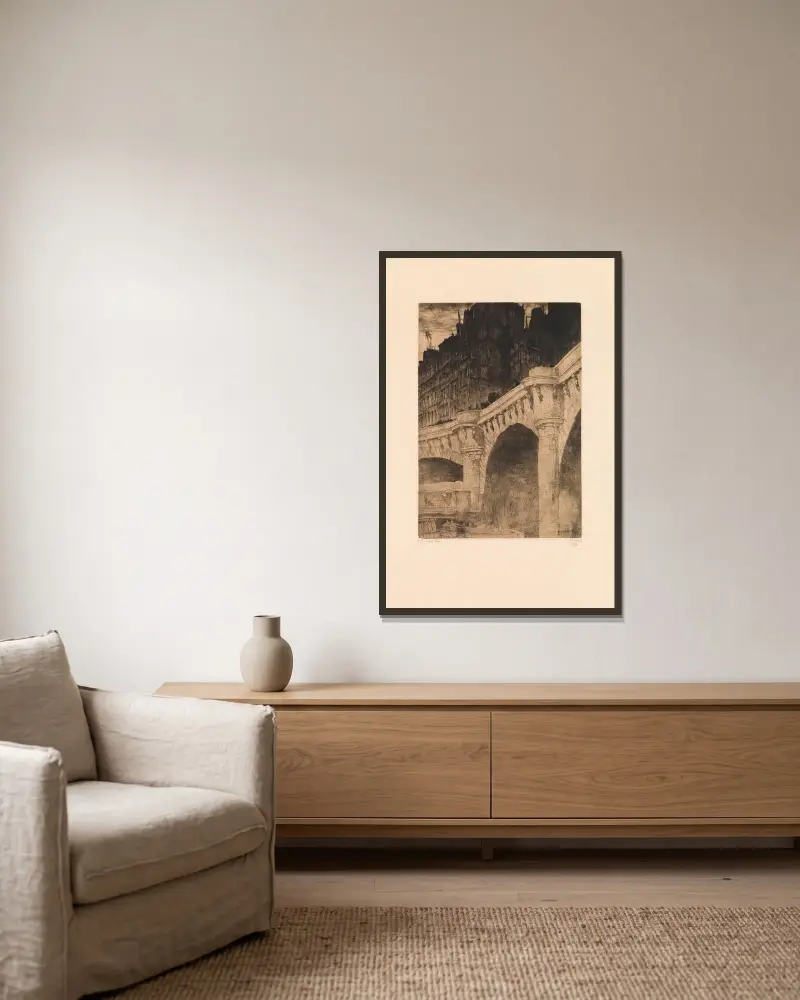 Pont-Neuf i Paris av Jules De Bruycker inramad på en vägg