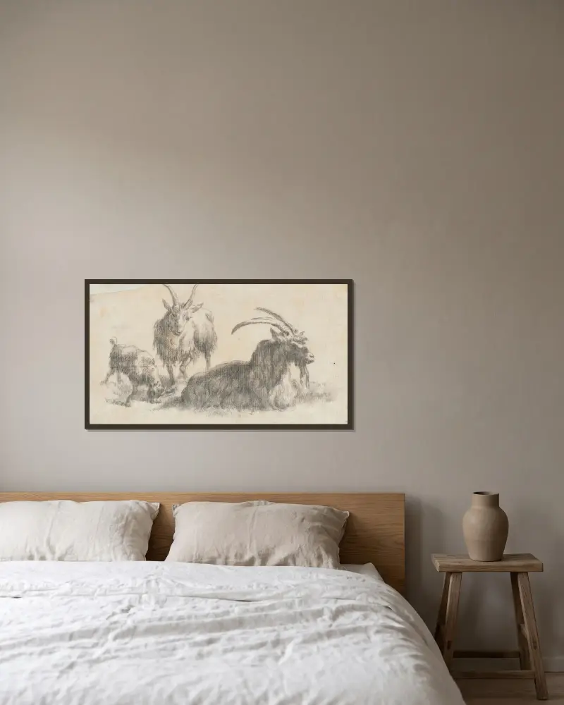 Widder, Schaf und Lamm von Marcus de Bye gerahmt an einer Wand