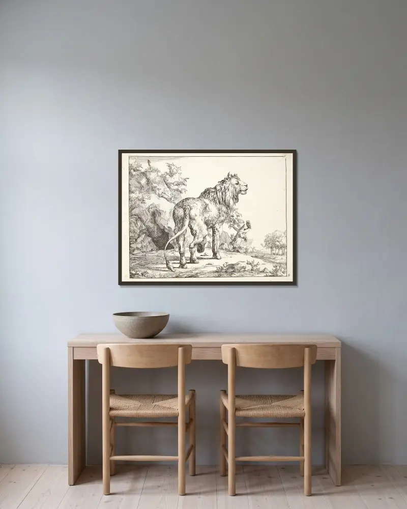 Stojící lev, pohled zezadu, 1664 – Nr. 1, Marcus de Bye v rámu na stěně