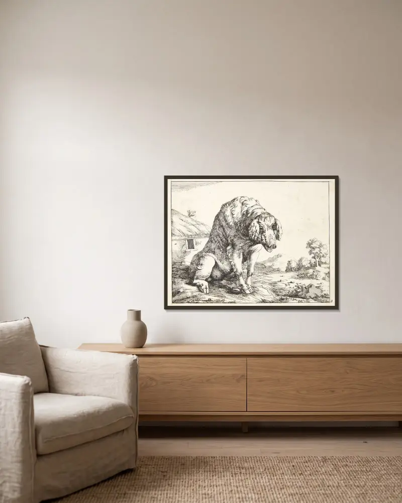Große Sau von Marcus de Bye gerahmt an einer Wand