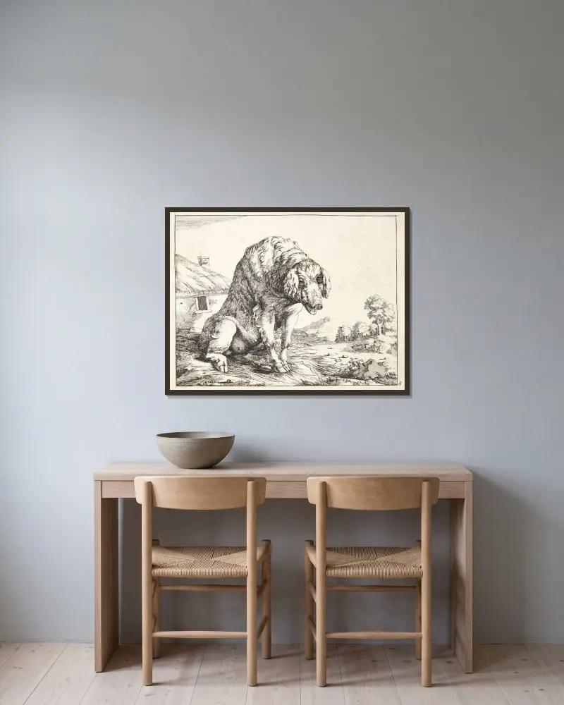Große Sau von Marcus de Bye gerahmt an einer Wand
