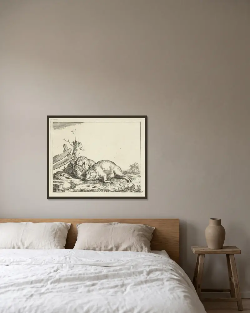 Zwei Schweine an einem Zaun von Marcus de Bye gerahmt an einer Wand