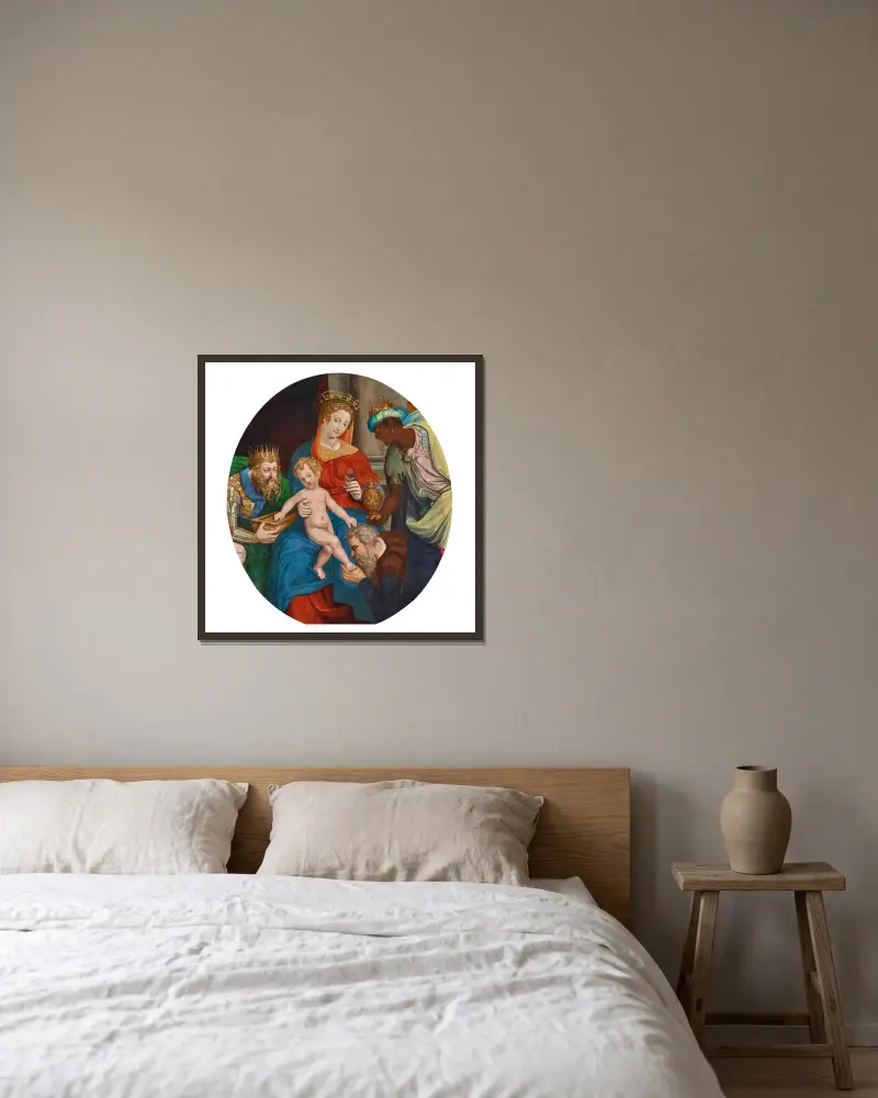 Madonnan med barnet och de vise männen av Manner of Simon de Châlons inramad på en vägg