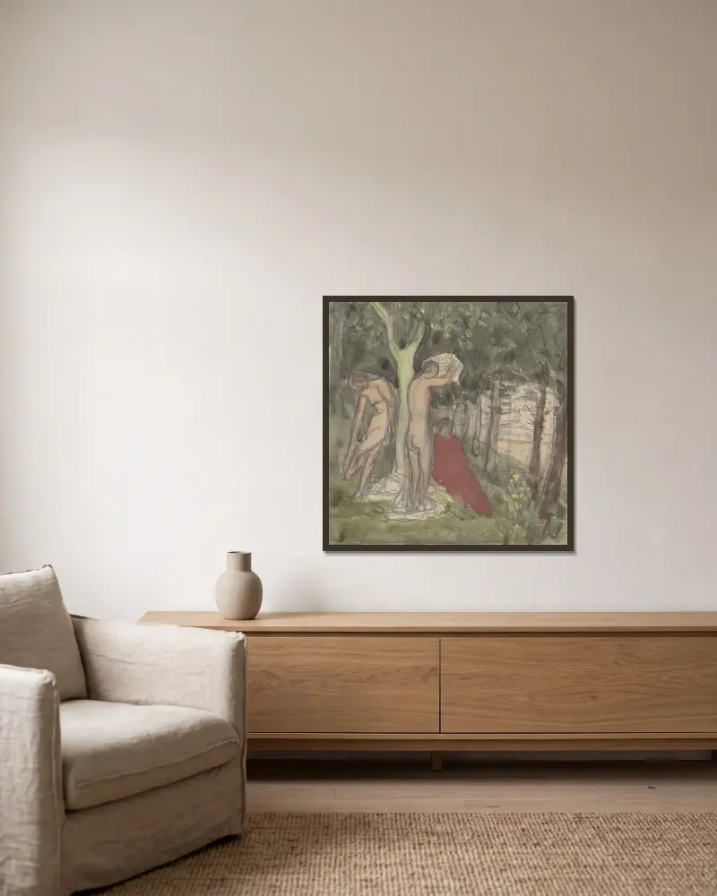 Badande av Pierre Puvis de Chavannes inramad på en vägg