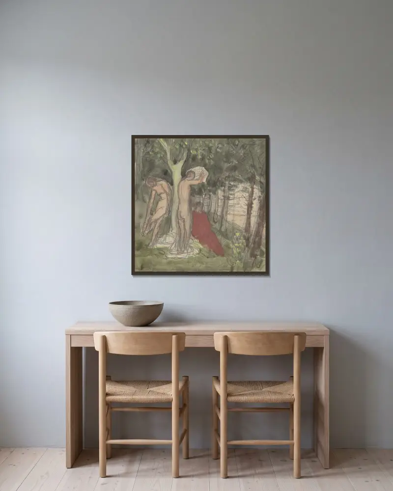 Badande av Pierre Puvis de Chavannes inramad på en vägg
