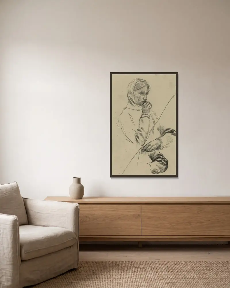 Kvinnobyst och två studier av höger arm av Pierre Puvis de Chavannes inramad på en vägg