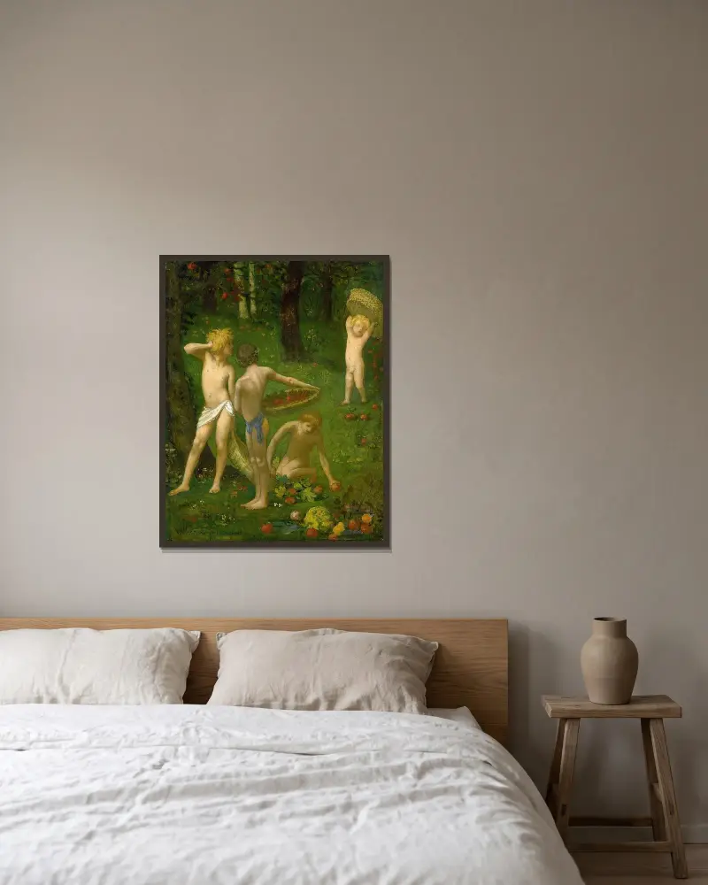 Barn i en fruktträdgård av Pierre Puvis de Chavannes inramad på en vägg